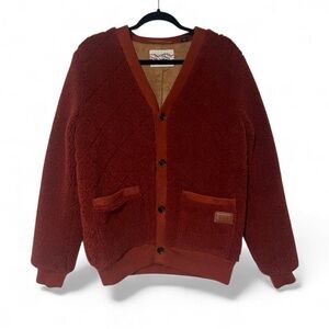 Scotch & Soda Quilted Teddy Cardigan Jacket in Red Earth